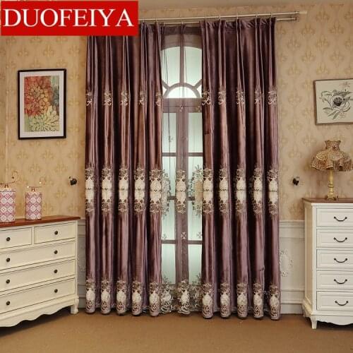 Italian Simple Purple Embroidery Shade Curtains for Living Dining Room Bedroom