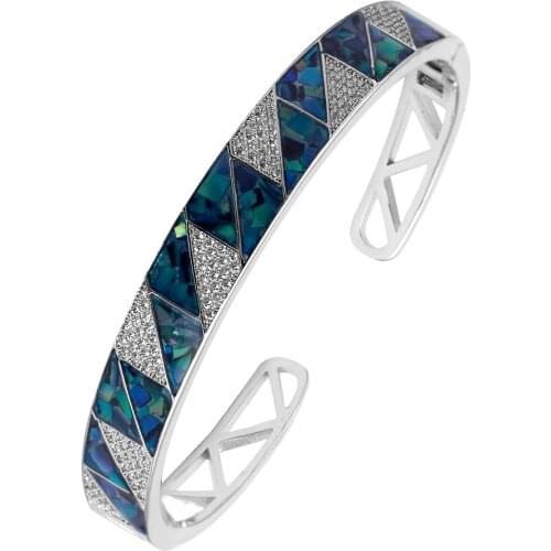 TIRIM Exquisite Abalone Shell Zirconia Alternating Bangle for Women Cubic Zircon Full Crystal Cuff Bracelet Fashion Jewelry