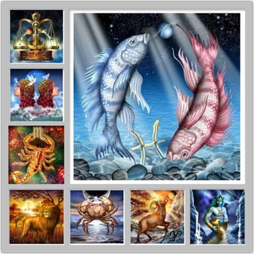 12 Zodiac Constellation Landscape embroidery pattern full square/round diamond 5D diy paintings cross stitch mosaic home decor