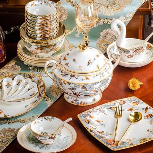 King of the Forest Bowl Set Jingdezhen Ceramic Bowl Chopsticks Home Bone China Tableware Hotel Set Taiwan Custom Gifts