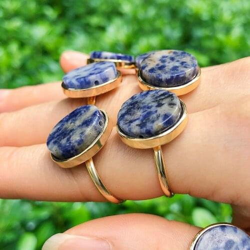 SAY 1PC Inlaid Ring Geometric Yellow Jades Topazs Tree Agate Tumbled Sodalite Hole Stone Ring Opening Adjustable Ring Jewelry