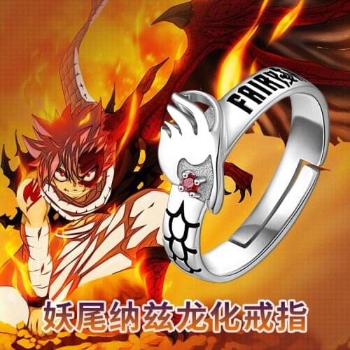 Anime Fairy Tail Natsu Ring S925 Sterling Silver Rings Adjustable Jewelry Cosplay Gift Props New