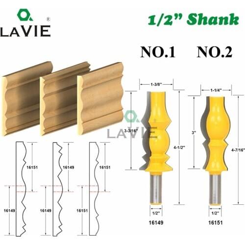 LA VIE 1pc 12mm 1/2" Large Reversible Crown Molding Router Bit Set Armrest Line Groove Wood Milling Cutters Woodworking MC03051