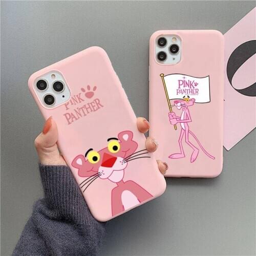 Cute funny cartoon pink panther Phone Case for iPhone 11 Pro Max X XR XS 8 7 6s Plus Matte Candy Pink Silicone Cases