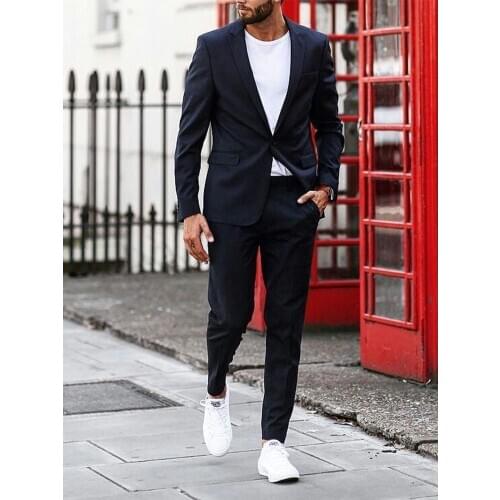 ANNIEBRITNEY 2 Piece Black Slim Fit Men Formal Suit Custom Skinny Groom Wedding Tuxedo Slim Fit Prom Wedding Men Suit With Pants