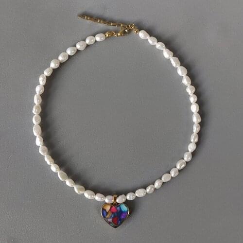 Exquisite colored stone heart pendant necklace natural freshwater pearls handmade beaded choker birthday gift for friends