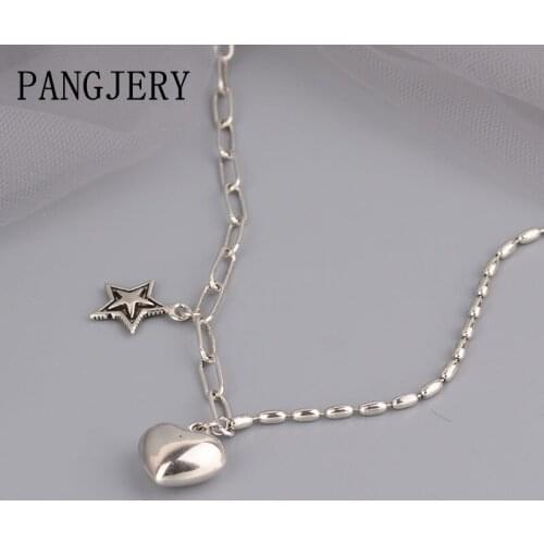 PANGJERY 925 Sterling Silver Pentagram LOVE Heart Necklaces for Women INS Fashion Temperament Star Engagement Fine Jewelry Gifts