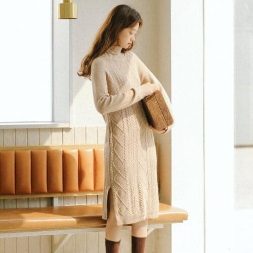 Turtleneck Mid-length Sweater Dress Womens Pullovers Autumn and Winter Korean Loose Knit Dress Vestidos Femme Knitwear f1906