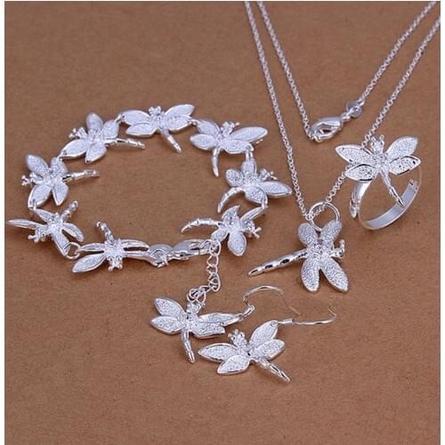 Silver plated jewelry sets, sterling-silver-jewelry jewelry set Dragonfly Ring Earrings Bracelet /ACVYIKYK 0