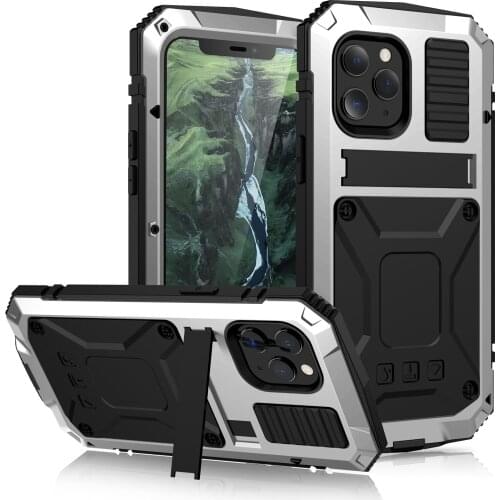 Rugged Armor Shockproof Case for iPhone 12 11 Pro Max XR X XS MAX Full Body Protective Silicone Kickstand Aluminum Metal Cover