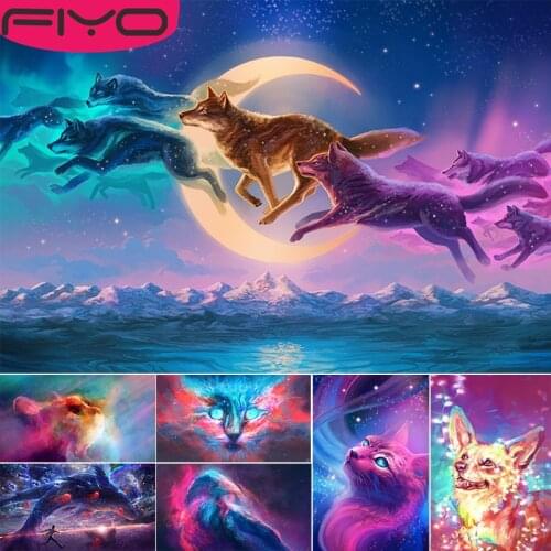 FIYO Psychedelic Animal Cat Wolf Bird Owl Diamond Painting Full Drill Crystal Rhinestone Cross Stitch Embroidery Paintings Home