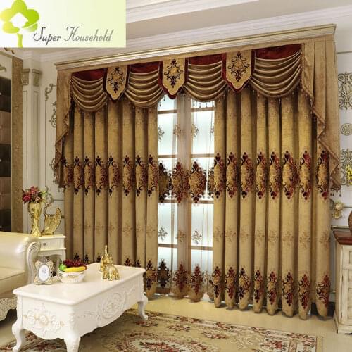 Luxury Chenille Curtains European Embroidery Flower Blackout Curtains For Bedroom Living Room Window Tulle Curtains Drapes