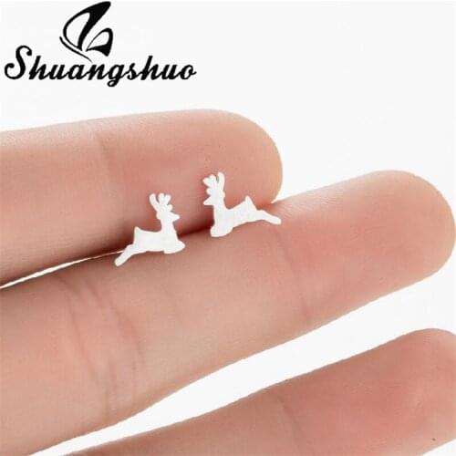 Shuangshuo Lovely Deer Stud Earrings S925 Pure Silver Fine Fashion Lovely Christmas Jewelry for Women Vintage Elk Animal Earring