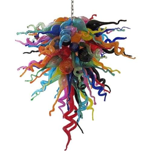 Modern Colorful Long Chain Pendant Light Art Deco Indoor Light LED Blown Glass Chandelier Lighting Loft Staircase Hanging Lights