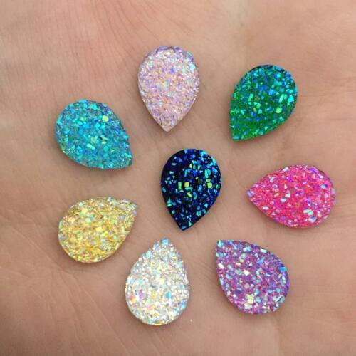 HOT AB Resin Drop Shape Flatback Rhinestones Wedding Decoration 80pcs 10*14mm ID55*2