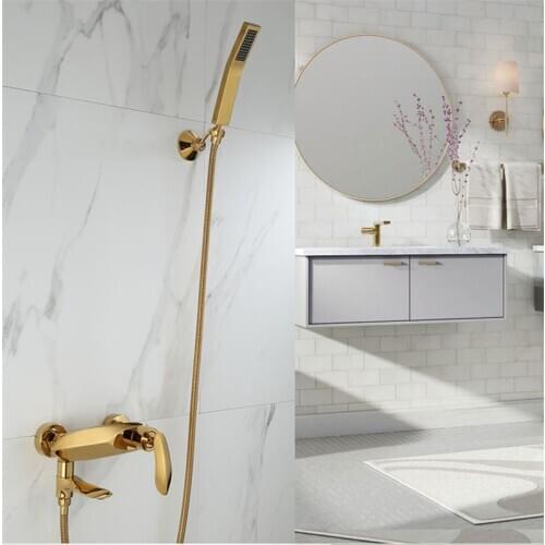 Tuqiu Bathtub Shower Set Wall Mounted Gold Bath and Shower Faucet, Bathroom Cold and Hot Bath and Shower Mixer Tap Brass