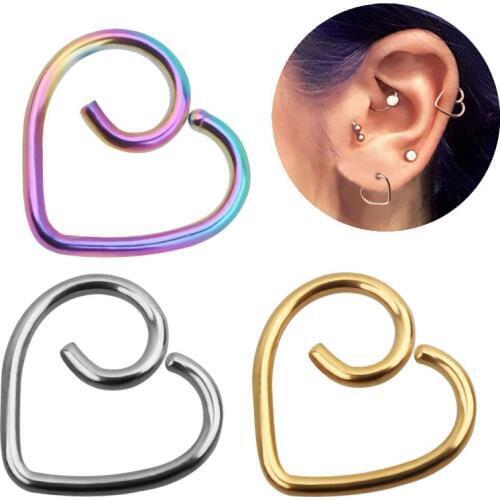 Heart Shaped Fake Tragus Piercings Hoop Helix Cartilage Tragus Daith Ear Studs Lip Nose Rings Piercing Fine Body Jewelry Oreja