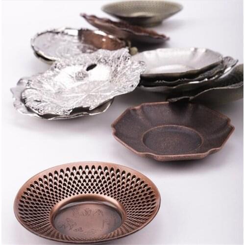Vintage Lotus Shape Teacup Mat Table Coffee Cup Stand Coaster Chinese Teaware Tea Accessories Mini Alloy Teacup Tray