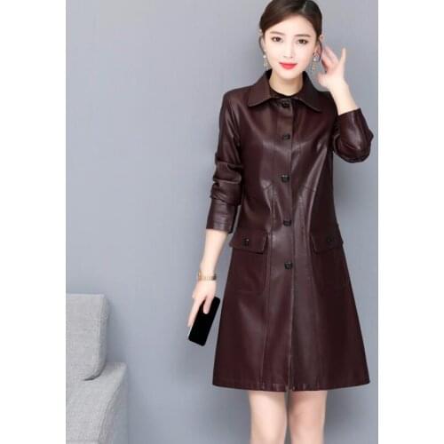 Plus Size 4XL Motorcycle Leather Coat Women Spring 2021 New Womens Leather Clothing Long Slim Leather Jacket Women Black Red