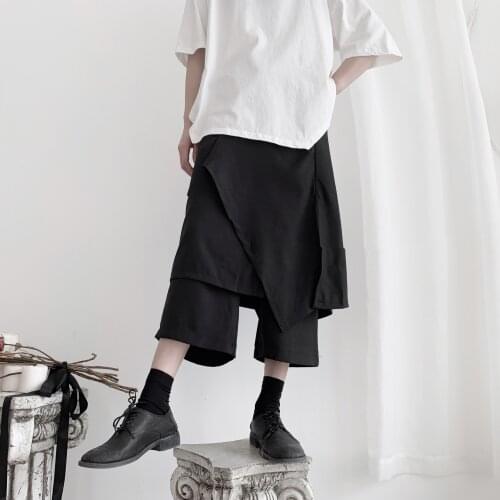 Yamamoto-style Dark Department of Womens clothing niche designer irregular Patchwork Harem pants fake two seven-point