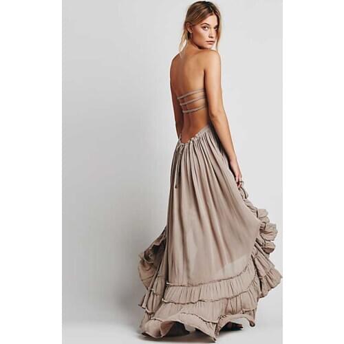 Summer Dress 2019 Sexy Backless Bandage Wrap Chest Boho Beach Dress Women Elegant Bohemian Robe Femme Casual Party Maxi Dress