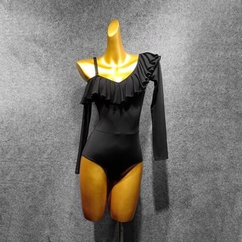Women Latin Dance Dress One Side Shoulder Lotus design Dancing Practise Cloth Samba Tango Chacha Dancing Performamnce LP416