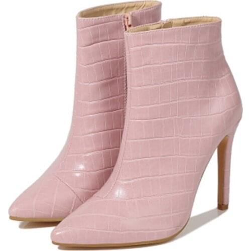 Winter Women Boots Womens Keep Warm Ankle Boot Female Pointed Toe Zip Thin High Heel Woman Short Plush Leather Pumps Plus Size