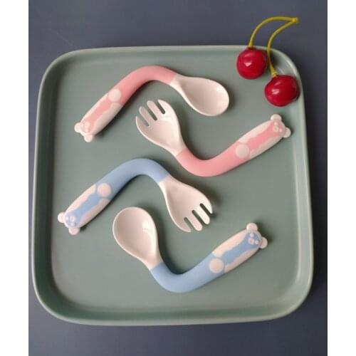 2Pcs Bendable Baby Spoon Fork Set Baby Toddler Infant Learning Tableware Flatware Utensils Baby Kids Cutlery with Storage Box