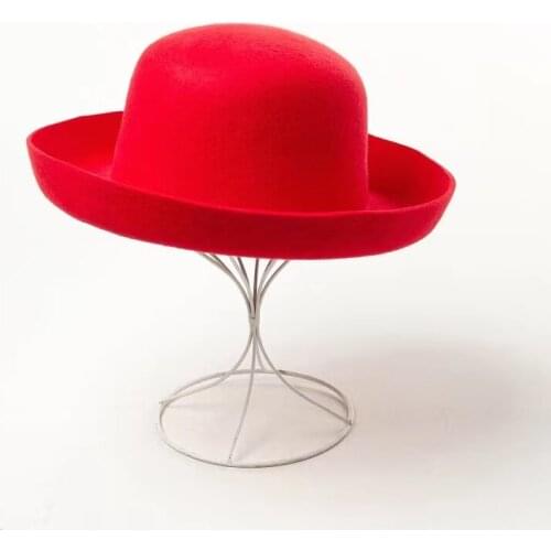 2021 New Solid Color Black Retro Dome Curled 100% Wool Top Hat Travel Hat Fashion Casual Small Fedora Cap Chapeu Feminino Custom