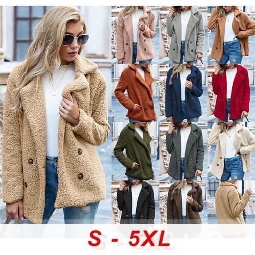 2021 Spring Plush Warm Teddy Female Casual Overcoat Women Jacket Button Lapel Fleece Plus Size Sweater Sheep Cake Woolen Coat