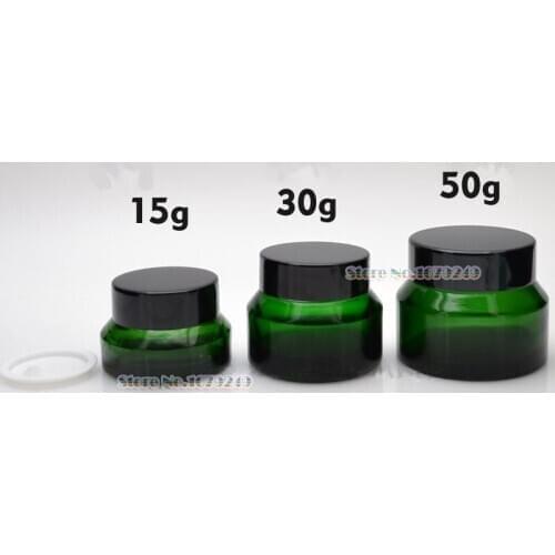 30g green Clear Glass Jar+Black cap Empty Cream Jars Cosmetic Packaging Containers cosmetic jar,plastic cap jar 200pcs/lot