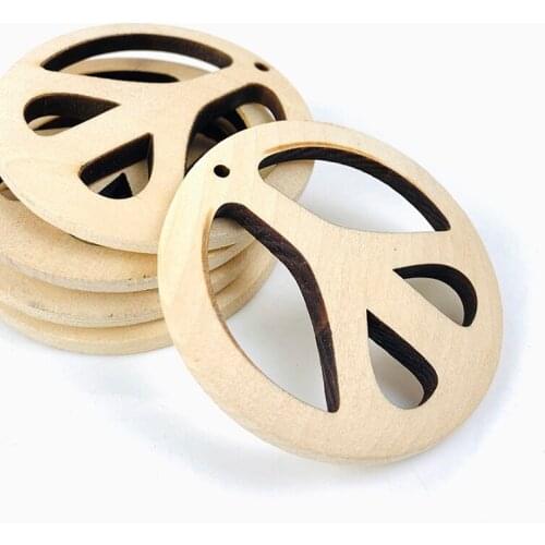 5pcs Natural Wood Peace Mark Round Slice Charm Pendant Jewelry Making Diy Necklace Earring Painting Home Decor Sweater Chain