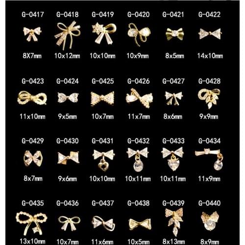 5PCS, Nail Art Delicate Bows Designs Alloy With Zircon Rhinestones For Nail Tips Decorations