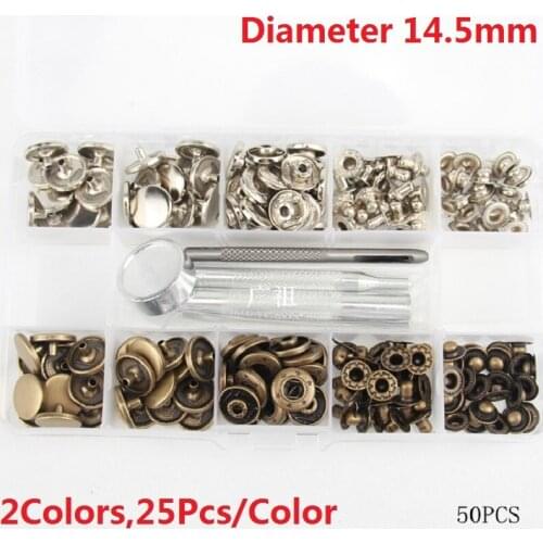 50Pcs/Pack Copper Button Press Studs Fixing Tools Bronze Silver 2Colors Leather Repairing Decor Rivets Metal Fastener DIY Craft