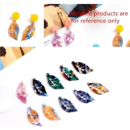 2017 New style 30pcs/lot color pattern print cartoon leaves shape acrylic/acetic acid beads charms diy jewelry earring pendants