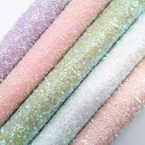 Amonglitter Pastel Colors Tissel Glitter Leather Fabric Sheets, Glitter Fabric for DIY Bows Bags and Shoes 21x29cm A4 size MB012