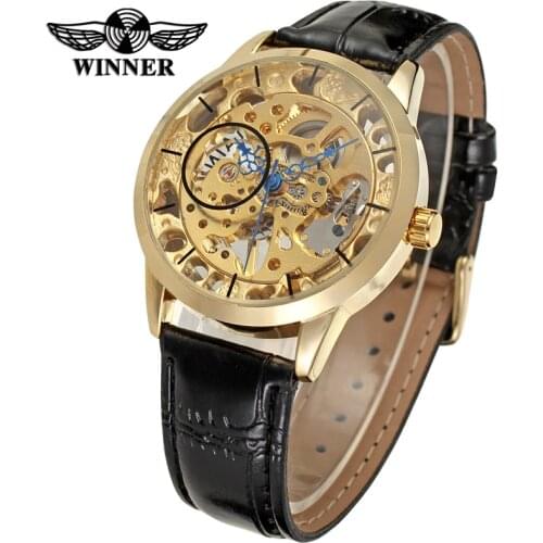 2021New Winner Casual Fashion Men Leather Strap Mechanical Skeleton Wristwatches High Quality Waterproof Simple Watches Male