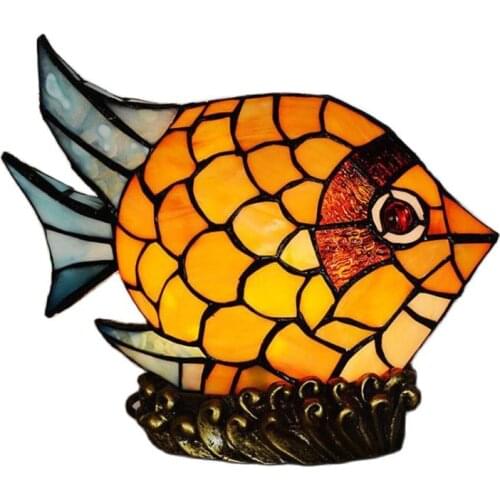 New Handmade Colorful Glass Fish Tiffany Table Lamp for Foyer Bed Room Bar Apartment Glass Night Light H 23cm 1081