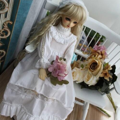 Kawaii Doll Clothes BJD Night Gown White Dress Sleeping Dress for Blyth 1/6 1/4 1/3 BJD Doll Accessories Dress+hair Decoration