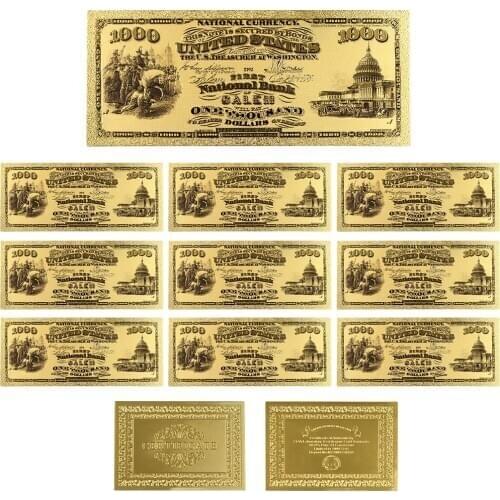 Collectible American Currency Bill Note 24k Gold Plated Fake Money Unique 1875 Year Colorful Gold Banknote 10 Pcs