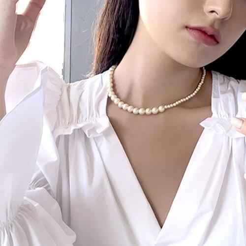 Liemjee Fashion Simple Personality Party Jewelry Round Beads Pearls Necklace For Women Feature Namour Charm Gift All Seasons