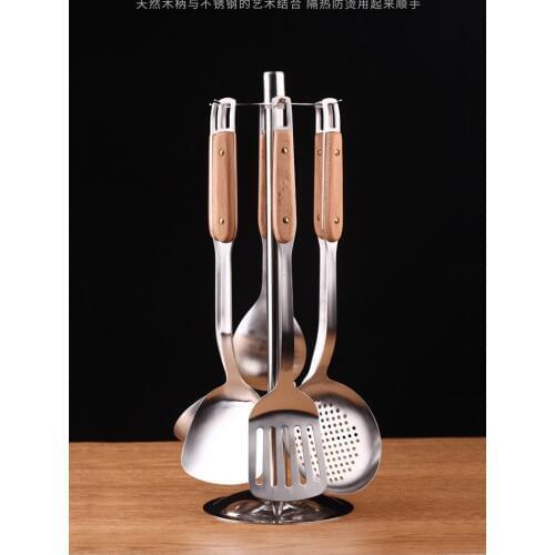 7pcs Spatula household kitchen Cooking shovel hanging shelf Inox Wooden handle anti-scalding set Kitchen appliances