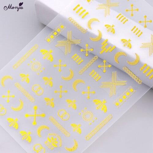 Monja Nail Art Star Moon Line Series Gold Metal Self-adhesive Stickers 3D DIY Pattern Transfer Decals Tips Manicure Decorations