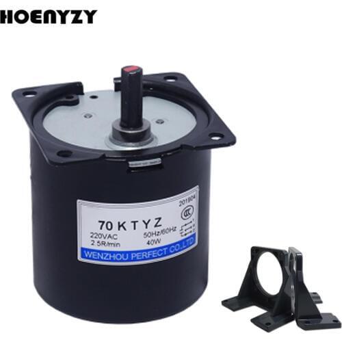 220V AC 40W Gear Motor 70KTYZ Permanent Magnetic Synchronism Motor 2.5RPM 5RPM 10RPM 15RPM 20RPM 30RPM 40RPM 50RPM 60RPM bracket