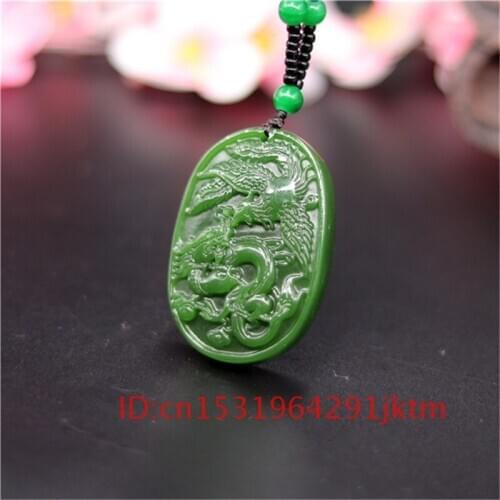 Men Pendant Jewelry Natural for Charm Fashion Women Dragon Phoenix Green Chinese Necklace Hand Jadeite Amulet Carved Jade Gifts