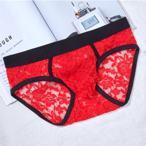 Men Lace Briefs Underwear Breathable Briefs Gay Men Penis Pouch Hommer Underpants Sexy Briefs Lace Men Low Rise Brand Briefs
