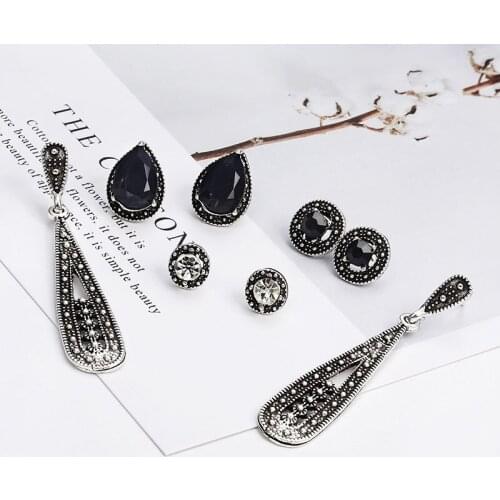 Exaggerated accessories earrings new bohemian black diamond long 4 pairs earrings set Jewelry Accessories For Women