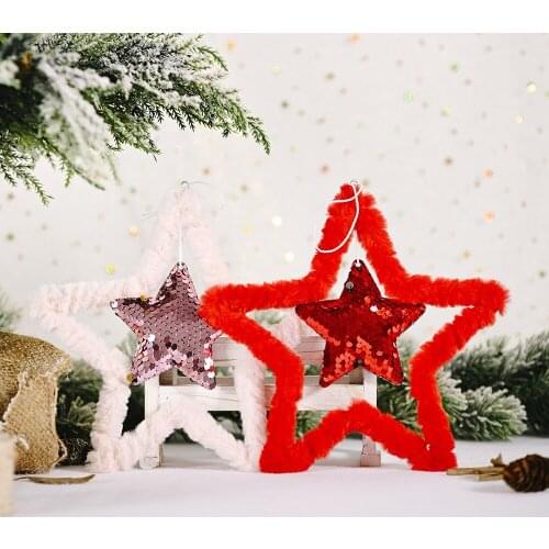 2020 New Creative Plush Christmas Tree Hanging Pendant Pink White Heart Star Feather Ornament Christmas Decoration for Home Xmas
