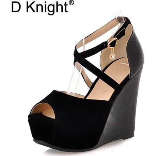 Sexy Open Toe Cross Strap Platform High Heels Sandals Fashion Ankle Strap Wedges Gladiator Sandals Ladies Summer Wedges Shoes