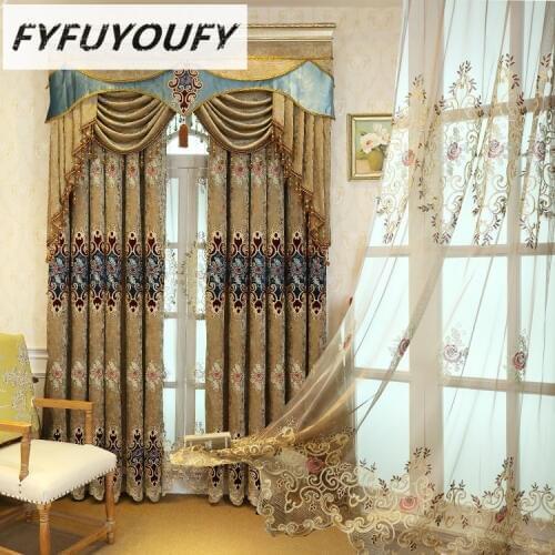 European Style Embroidered luxury polyester flat window Blackout curtains for Livingroom / kitchen decorations